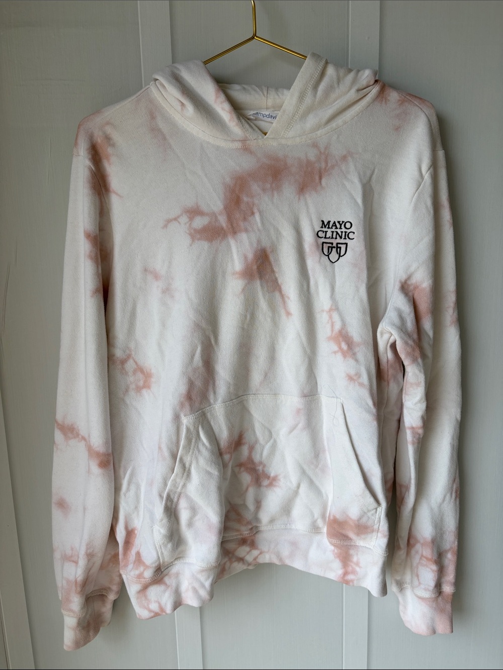 Women's White & Pink Tie-Dye Hoodie Sweater Mayo Clinic Cancer